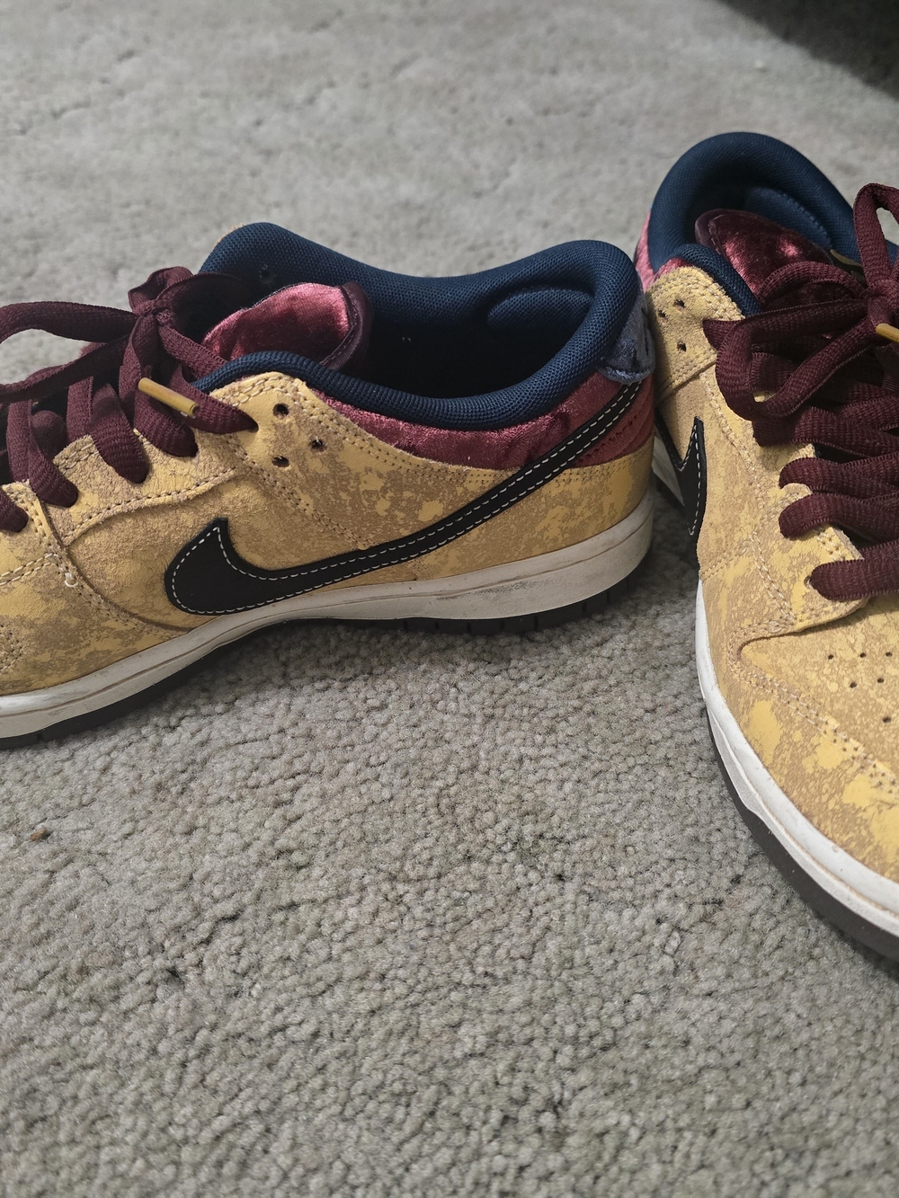 Nike Yellow and Maroon Low-Top Sneakers with Black Swoosh